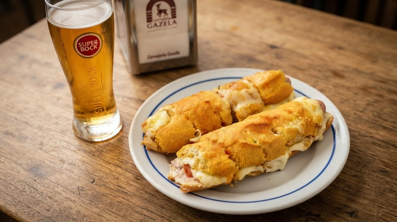 Cachorrinho sandwich pieces with melted cheese served at Gazela in Porto