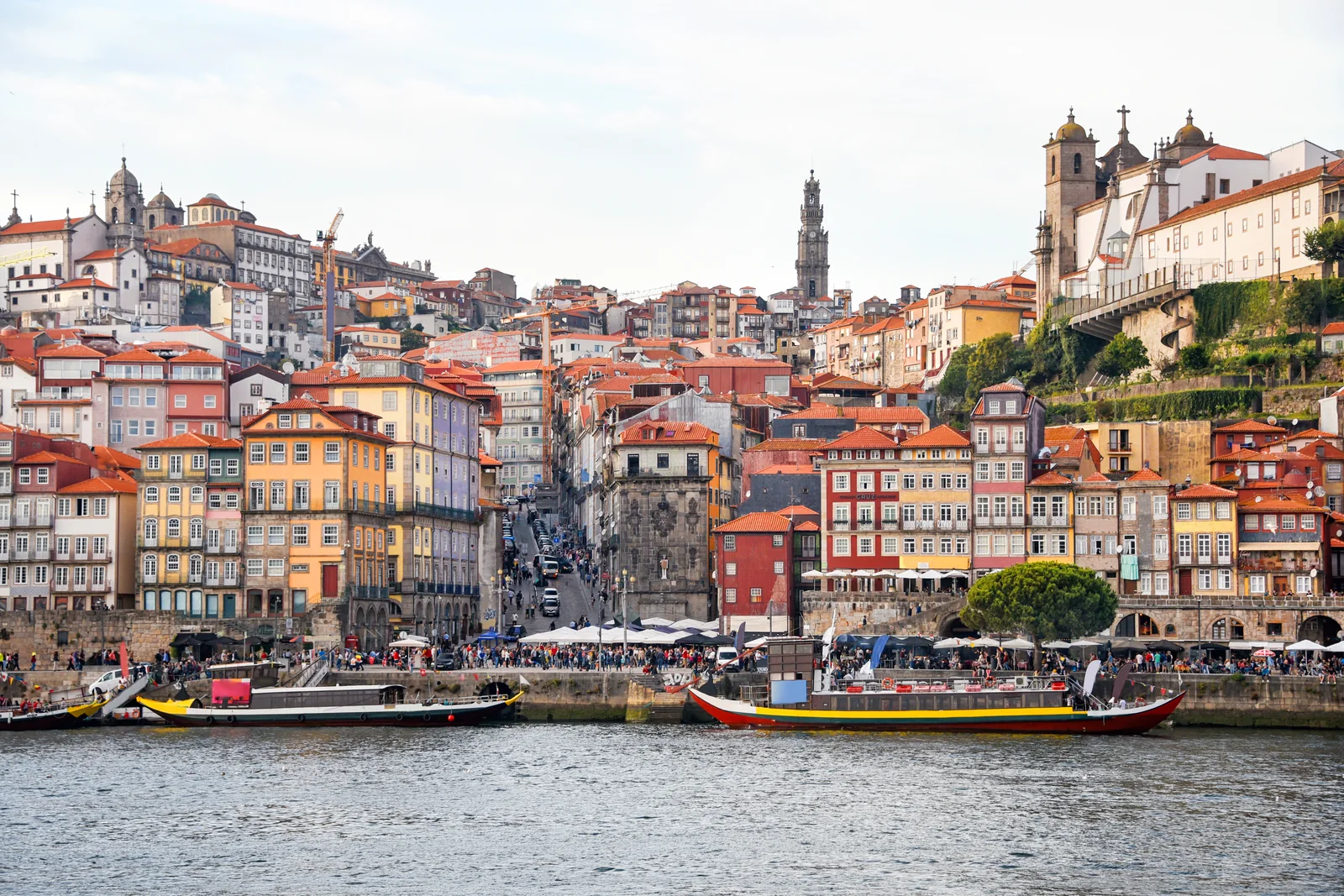Ribeira's colourful historic waterfront buildings along the Douro River in Porto