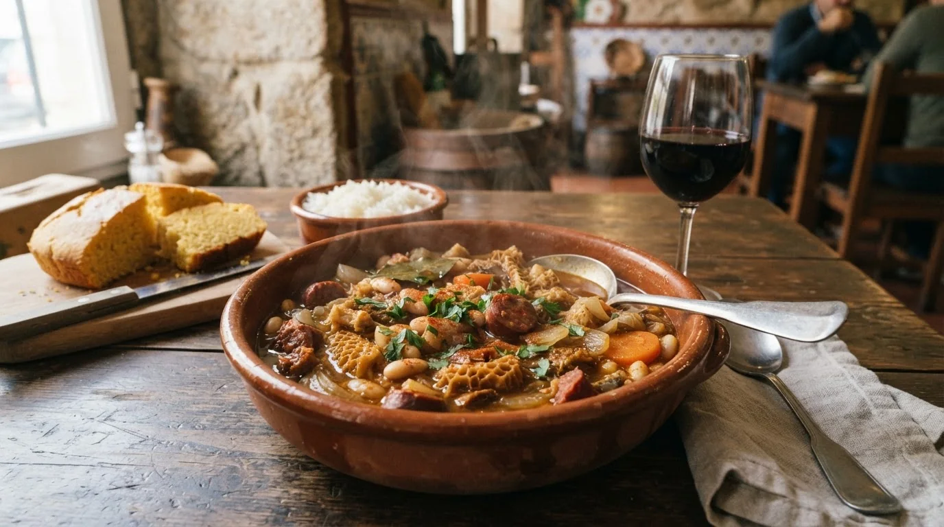 Traditional Tripas à Moda do Porto stew with tripe, white beans and sausage