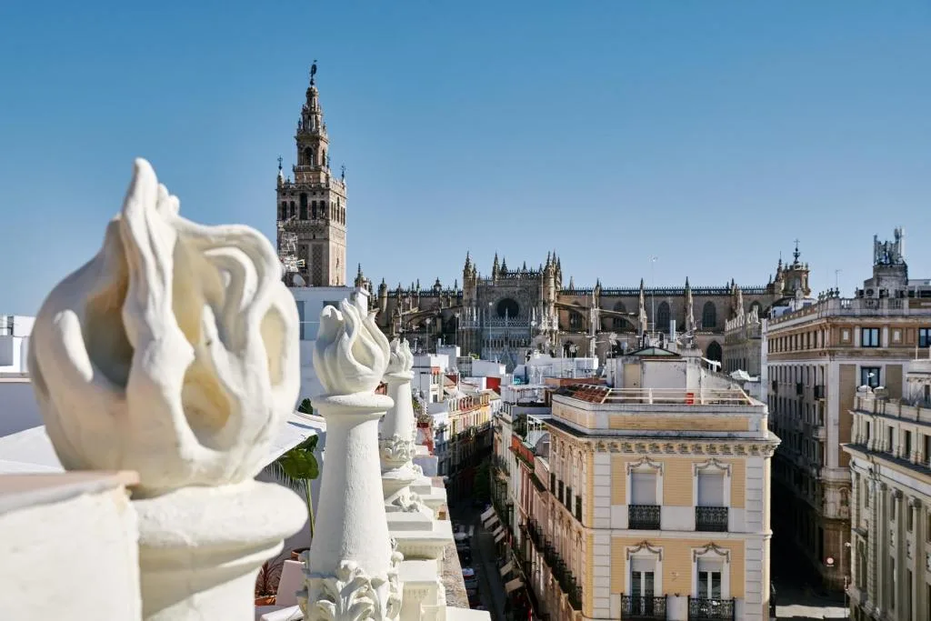 Mercer Plaza Sevilla rooftop view over Seville Cathedral and the Giralda