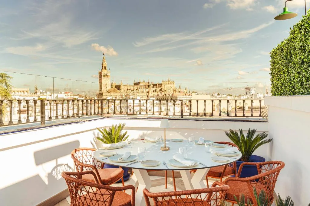 Vincci La Rábida Seville terrace with views of Seville Cathedral