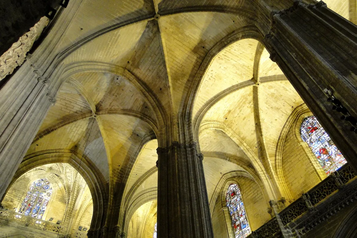 Interior nave and Gothic architecture inside Seville Cathedral