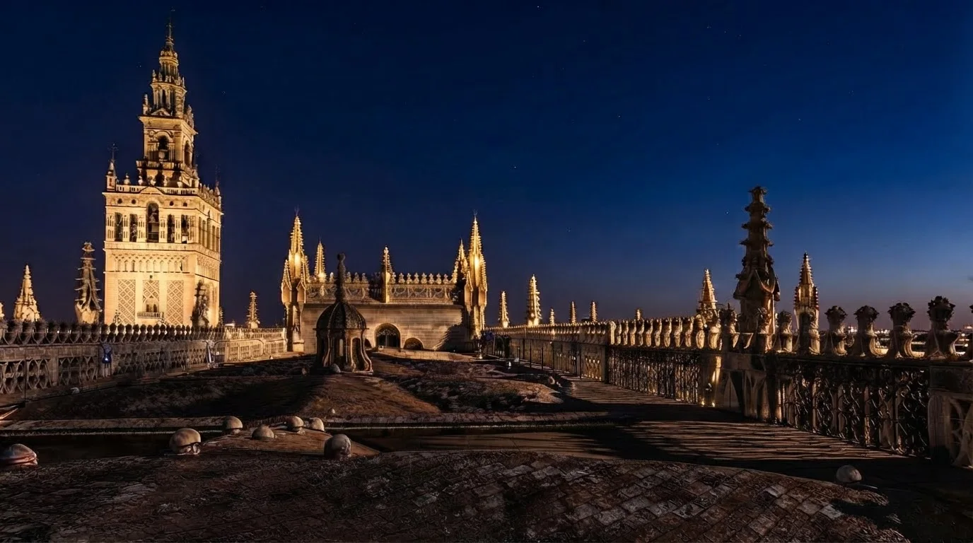 Seville Cathedral rooftop night tour with the Giralda illuminated