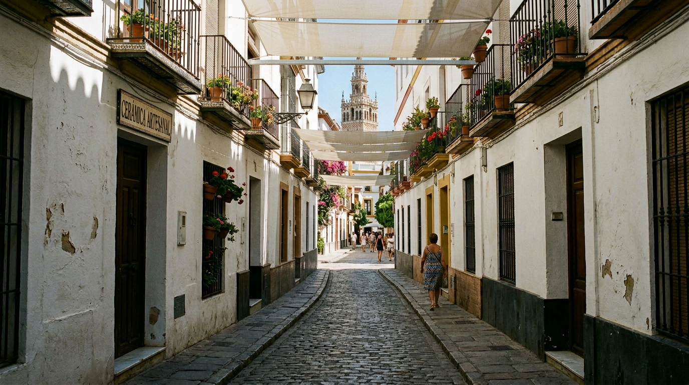 Shaded street in Seville during hot summer weather