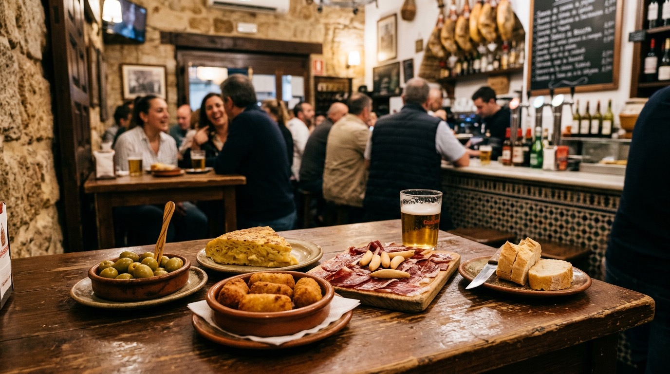 Tapas plates in a traditional bar in Seville