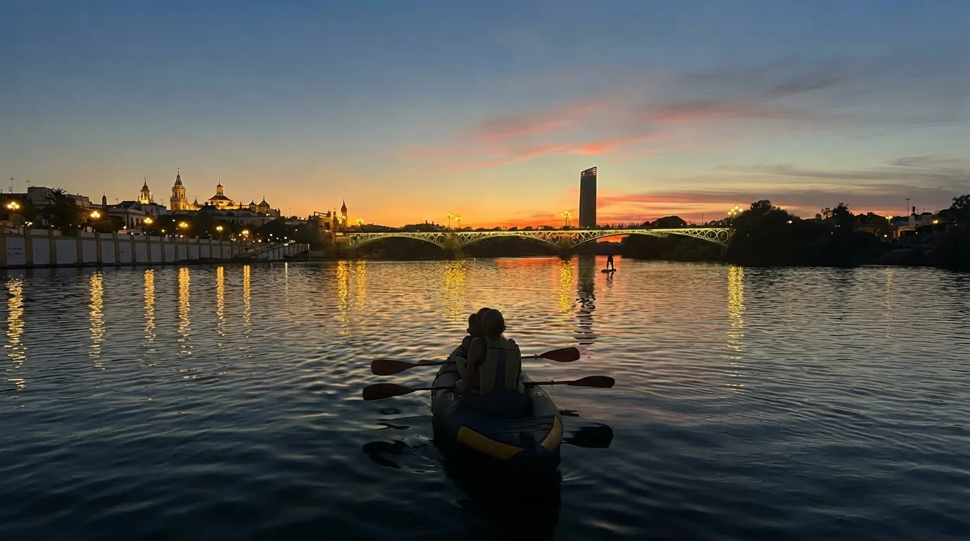 Sunset kayaking on the Guadalquivir River in Seville